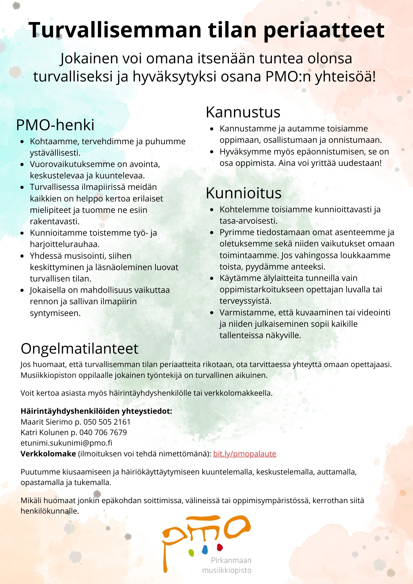 PMO:n turvallisemman tilan periaatteet